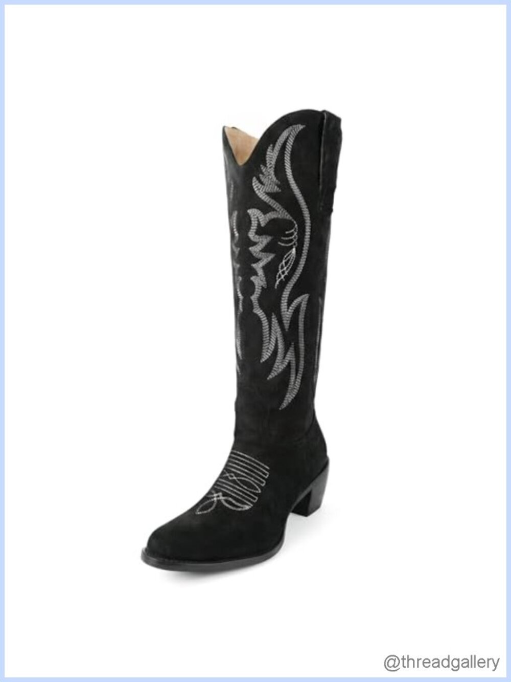 Faux Suede Mid Calf Western Cowboy Boots Embroidered Pull On